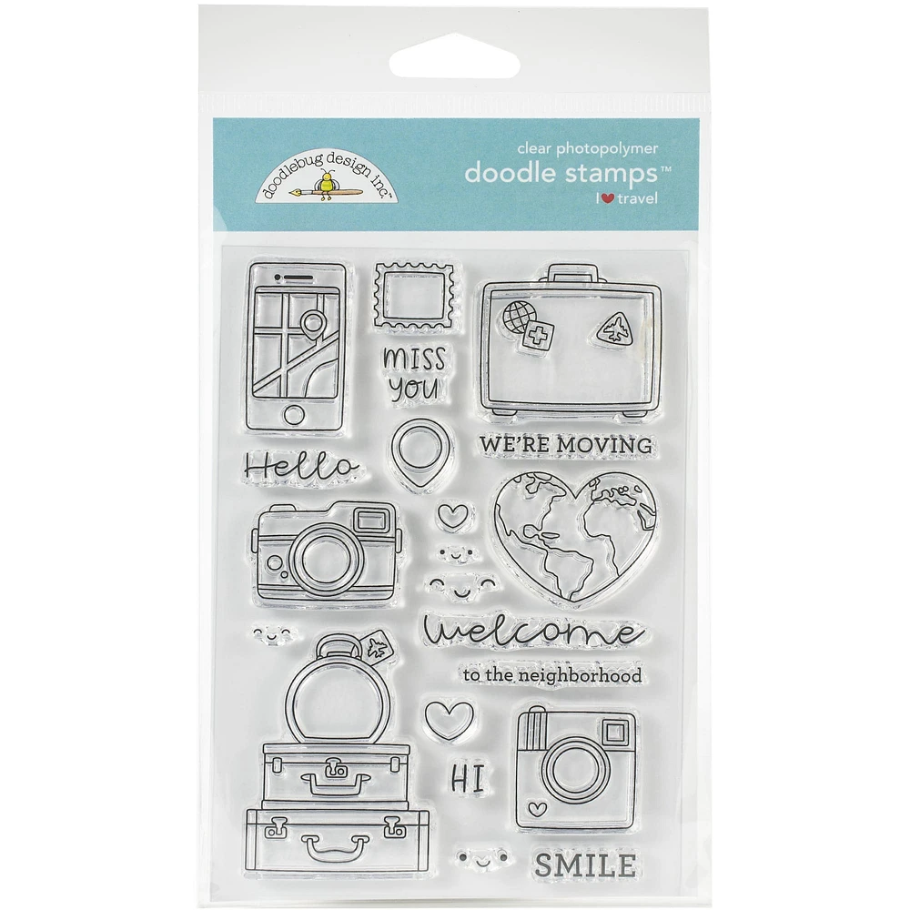 Doodlebug I Heart Travel Clear Doodle Stamps