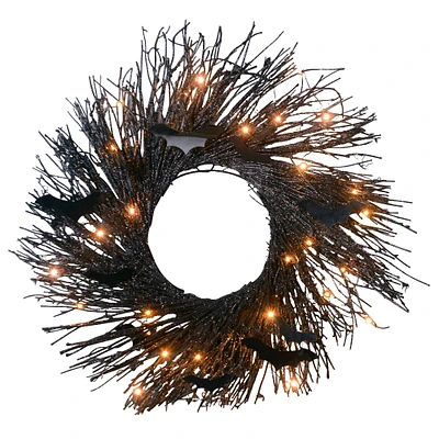 22" Black LED Halloween Bats Twig Wreath