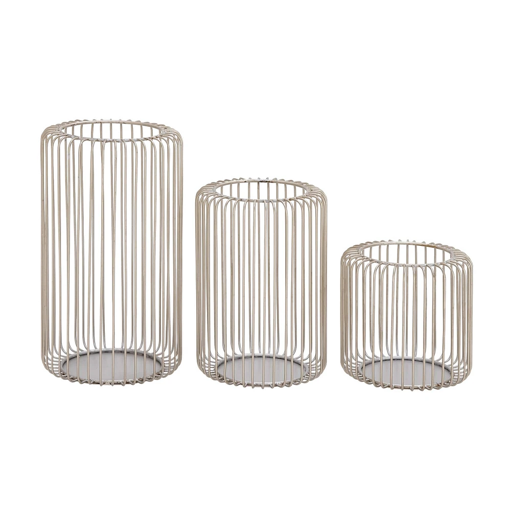 Silver Metal Modern Lantern Set