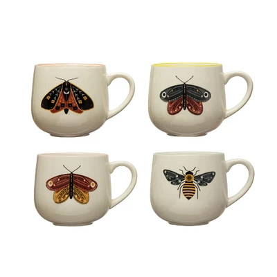 12oz. Stoneware Mugs with Painted Winged Insects Set