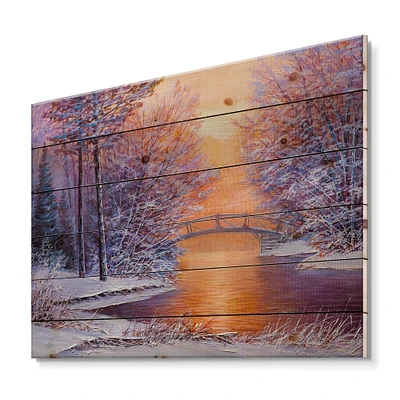 Designart - Bridge Over The River In Winter Landscape