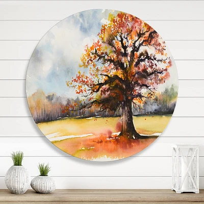 Designart - Lone Oak In The Fields With Autum Leaves