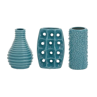 Blue Stoneware Modern Vase Set