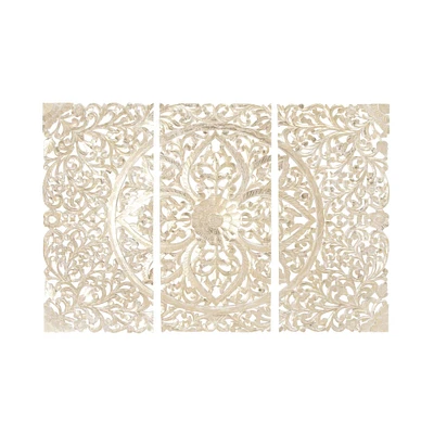 Set of 3 Cream Wood Traditional Floral Wall Decor, 66" x 48"