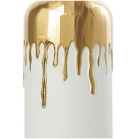 CosmoLiving by Cosmopolitan 14" White with Gold Melting Drips Ceramic Vase