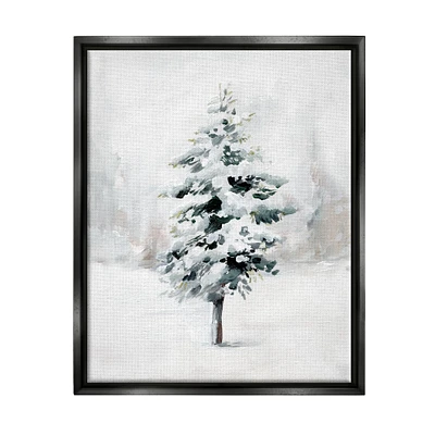 Stupell Industries Wintery Snow Tree Scene Framed Floater Canvas Wall Art