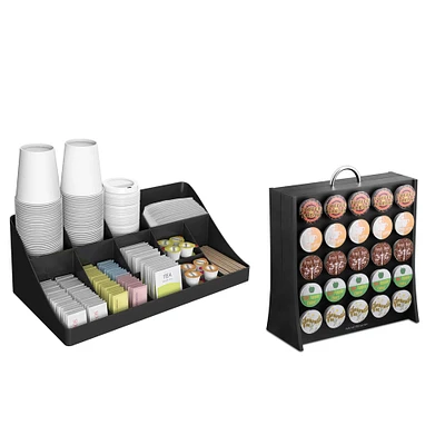 Mind Reader Black 11 Compartment Coffee Condiment Organizer & 50 Capacity Single Serve Coffee Pod Holder Storage Organizer