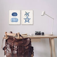 Stupell Industries Minimal Nautical Sea Creatures Blue White Painting in Frame Wall Art