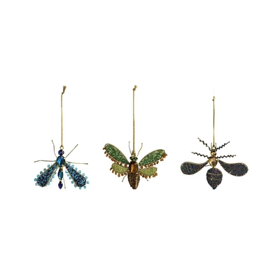 3 Pack 5" Insect Metal & Glass Beaded Ornaments