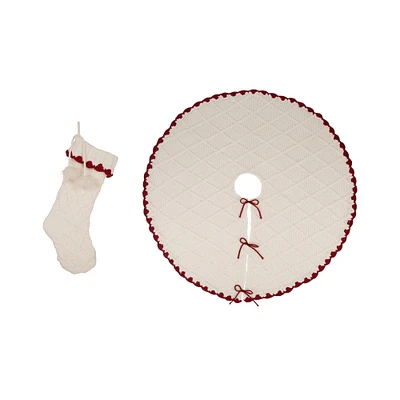 Glitzhome® Red & White Knitted Christmas Stocking & Tree Skirt Set