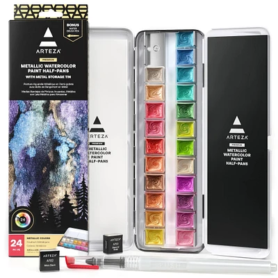 6 Pack: Arteza® Metallic 24 Color Watercolor Half Pan Set
