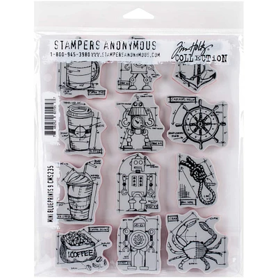 Stampers Anonymous Tim Holtz® Mini Blueprints #9 Cling Stamps