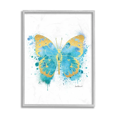 Stupell Industries Abstract Butterfly Turquoise Blue Paint Splatter in Gray Frame Wall Art