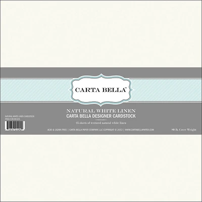 Carta Bella Paper Co. Natural White Linen 12" x 12" 80lb. Cover Cardstock, 25 Sheets