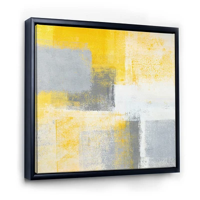 Designart - Grey and Yellow Blue Abstract IXX - Modern Framed Canvas Wall Art Print