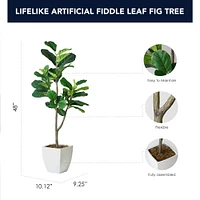 American Art Decor 4ft. Fiddle Fig Tree in White Ceramic Pot