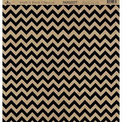 Paper Café Kraft & Black Chevron 12" x 12" Cardstock, 15 Sheets