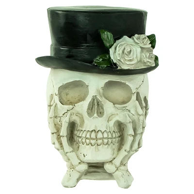 9" Skull with Top Hat & Roses