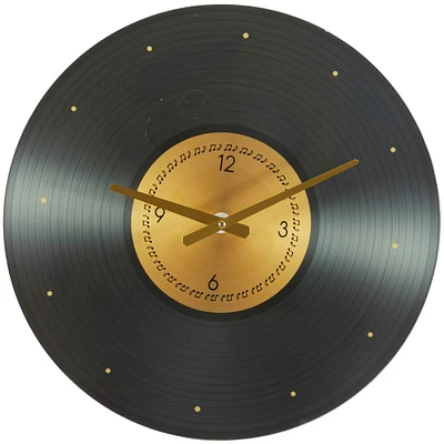 The Novogratz 20" Black Glass Record Style Musical Notes Wall Clock