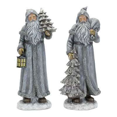 12.75" Silver Santa Figurine Set
