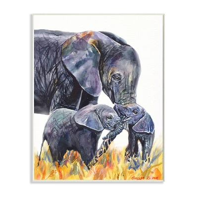 Stupell Industries Elephant Family in Tall Yellow Grass Safari Animals Wall Plaque