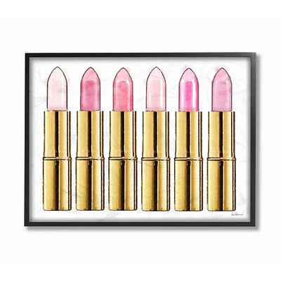 Stupell Industries Pink Gold Lipstick Glam Fashion Watercolor in Frame Wall Art