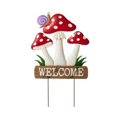 Glitzhome® 32" Metal & Wood Triple Mushrooms Yard Stake