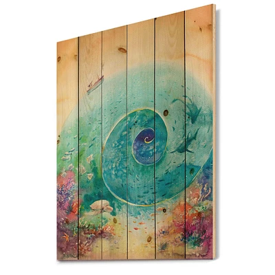 Designart - Turquoise Ocean Spiral With Coral Reef Fishes
