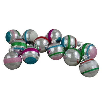 12ct. 2.25" 2-Finish Silver & Pink Glass Ball Ornaments