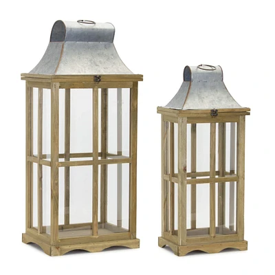 Wood, Glass & Metal Lantern Set, 24" & 29.5"