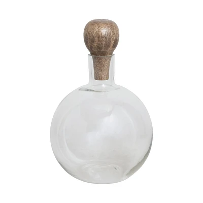 10" Glass Wine Decanter with Mango Wood Stopper & Spherical Base