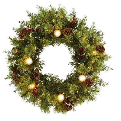 24" Pre-Lit Berry & Pinecone Christmas Wreath