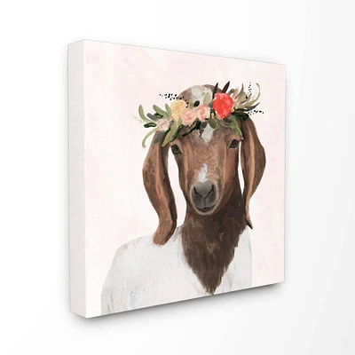 Stupell Industries Springtime Flower Crown Goat Canvas Wall Art