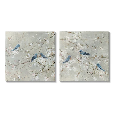 Stupell Industries Blue Birds Perched Tree Blossoms Spring Scene Canvas Wall Art
