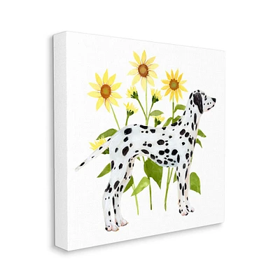 Stupell Industries Dalmatian Pet Dog Minimal Yellow Sunflower Field Canvas Wall Art