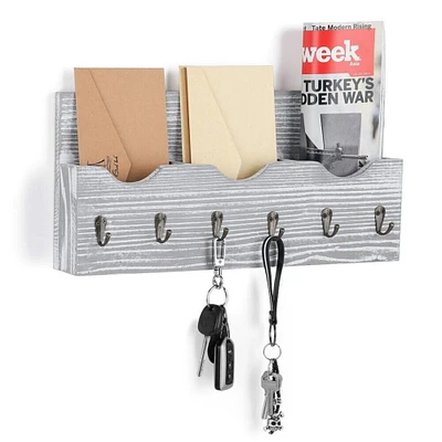 NEX™ Rustic White Wall Mounted Mail Holder & Organizer with 6 Key Hooks