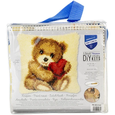 Vervaco Bear Cub with Heart Cushion Latch Hook Kit