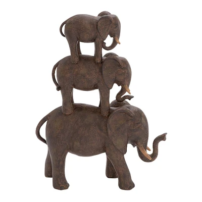 14" Brown Eclectic Elephant Sculpture