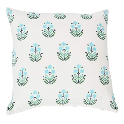 20'' Square Floral Print Cotton Pillow