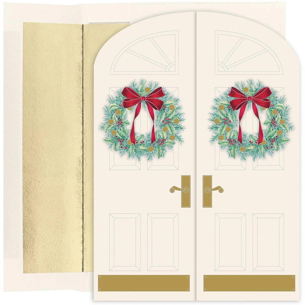 JAM Paper Holiday Doorway Wreaths Christmas Cards & Envelopes Set