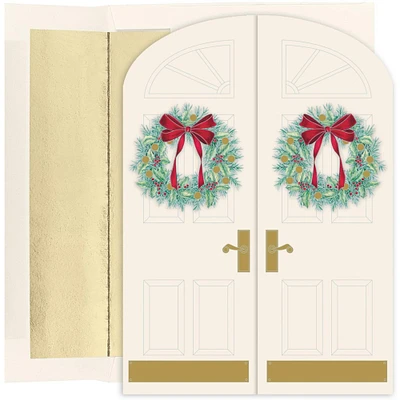 JAM Paper Holiday Doorway Wreaths Christmas Cards & Envelopes Set