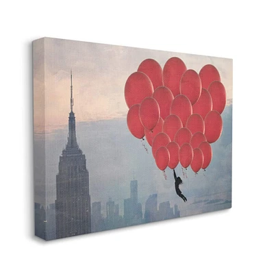 Stupell Industries Cityscape Girl Balloons Abstract Modern Collage Design Canvas Wall Art