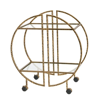 Modern Hammered Brass Round Bar Cart