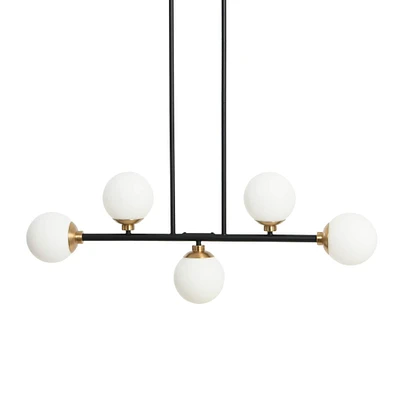 Robert Stevenson Lighting Lorne Matte Black Metal & Frosted Glass 5-Light Chandelier