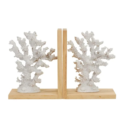 7.75" White Coral Textured Bookends with Brown L-Shaped Stands Set