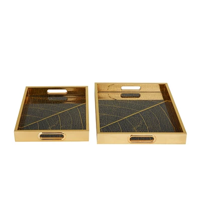 Gold Leaf Pattern Plastic Glam Tray Set