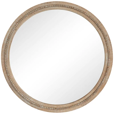 Brown Wood Beaded Frame Wall Mirror with Distressing 44" x 2" x 44"