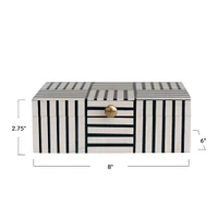 3" Modern Black & White Striped Box with Gold Clasp