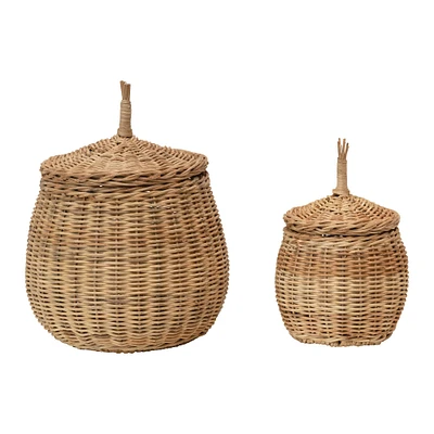 Hand-Woven Wicker Baskets with Lids Set