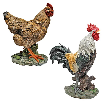 Design Toscano Henrietta the Hen & Cock-A-Doodle-Do Rooster Statue Set